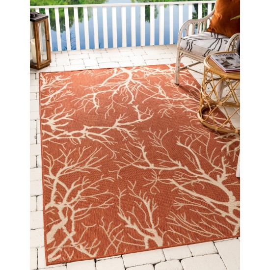 Rug Unique Loom Outdoor Botanical Terracotta Rectangular 4' 0 x 6' 0