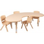 35"W x 65"L Half-Moon Natural Plastic Height Adjustable Activity Table Set with 4 Chairs