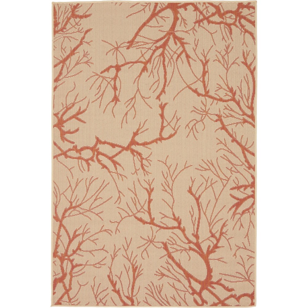 Rug Unique Loom Outdoor Botanical Beige/Terracotta Rectangular 4' 0 x 6' 0