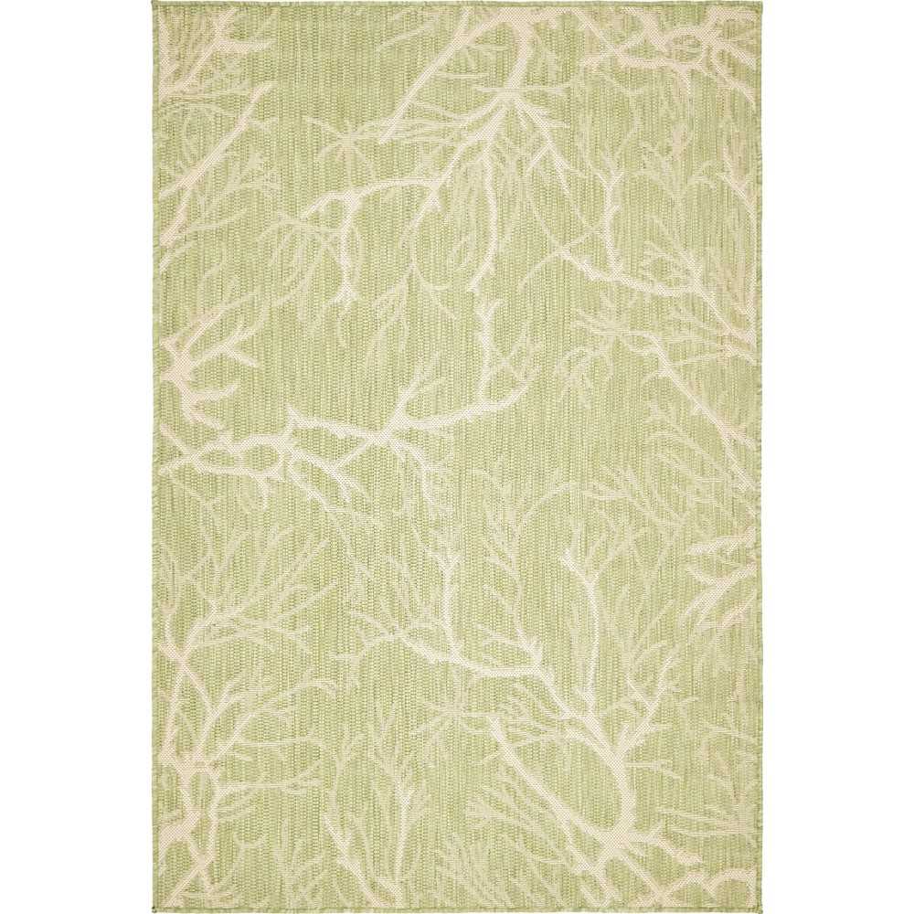 Rug Unique Loom Outdoor Botanical Light Green Rectangular 4' 0 x 6' 0