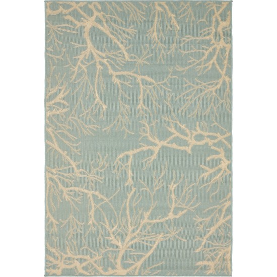 Rug Unique Loom Outdoor Botanical Light Blue Rectangular 4' 0 x 6' 0