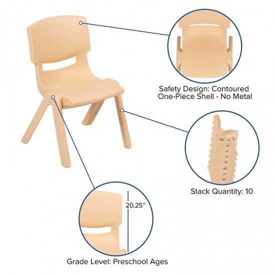 35"W x 65"L Half-Moon Natural Plastic Height Adjustable Activity Table Set with 4 Chairs