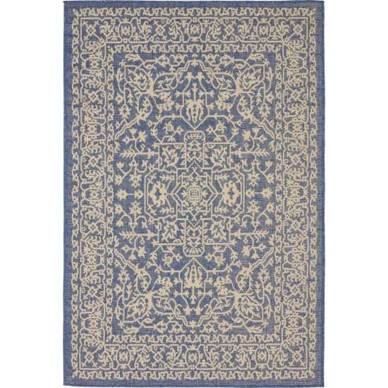 Rug Unique Loom Outdoor Botanical Navy Blue Rectangular 4' 0 x 6' 0