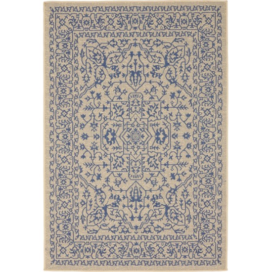 Rug Unique Loom Outdoor Botanical Beige/Blue Rectangular 4' 0 x 6' 0