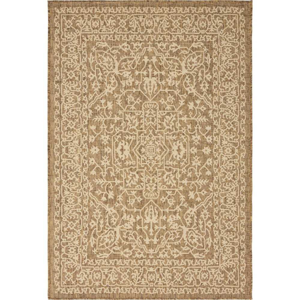 Rug Unique Loom Outdoor Botanical Brown Rectangular 4' 0 x 6' 0