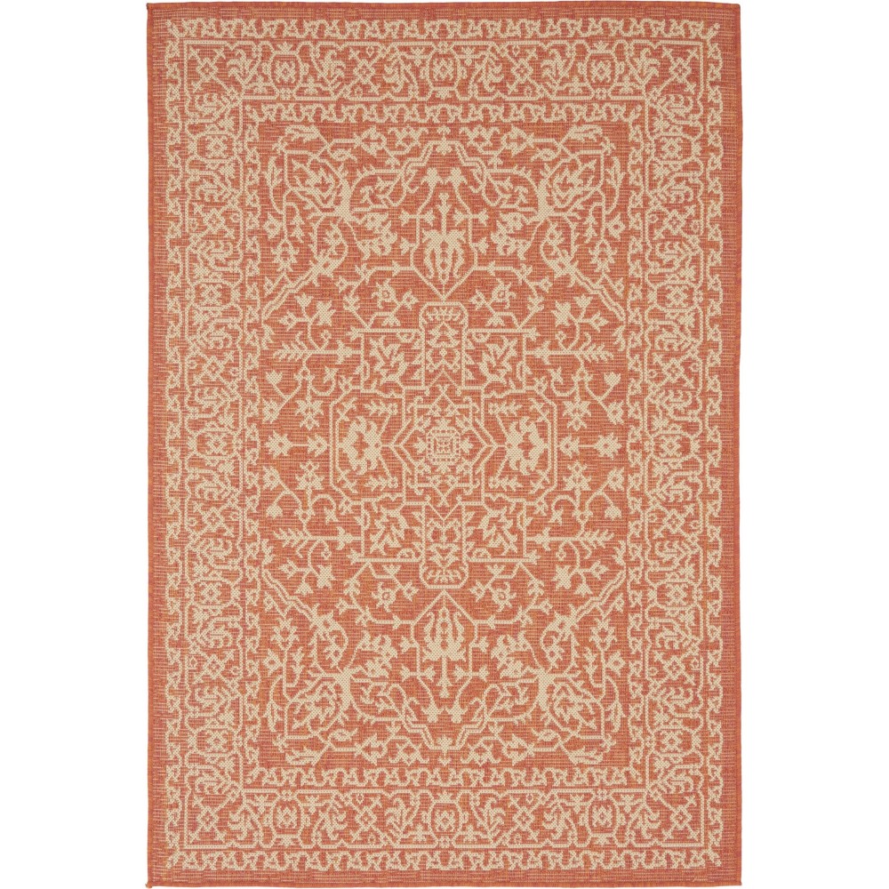 Rug Unique Loom Outdoor Botanical Terracotta Rectangular 4' 0 x 6' 0