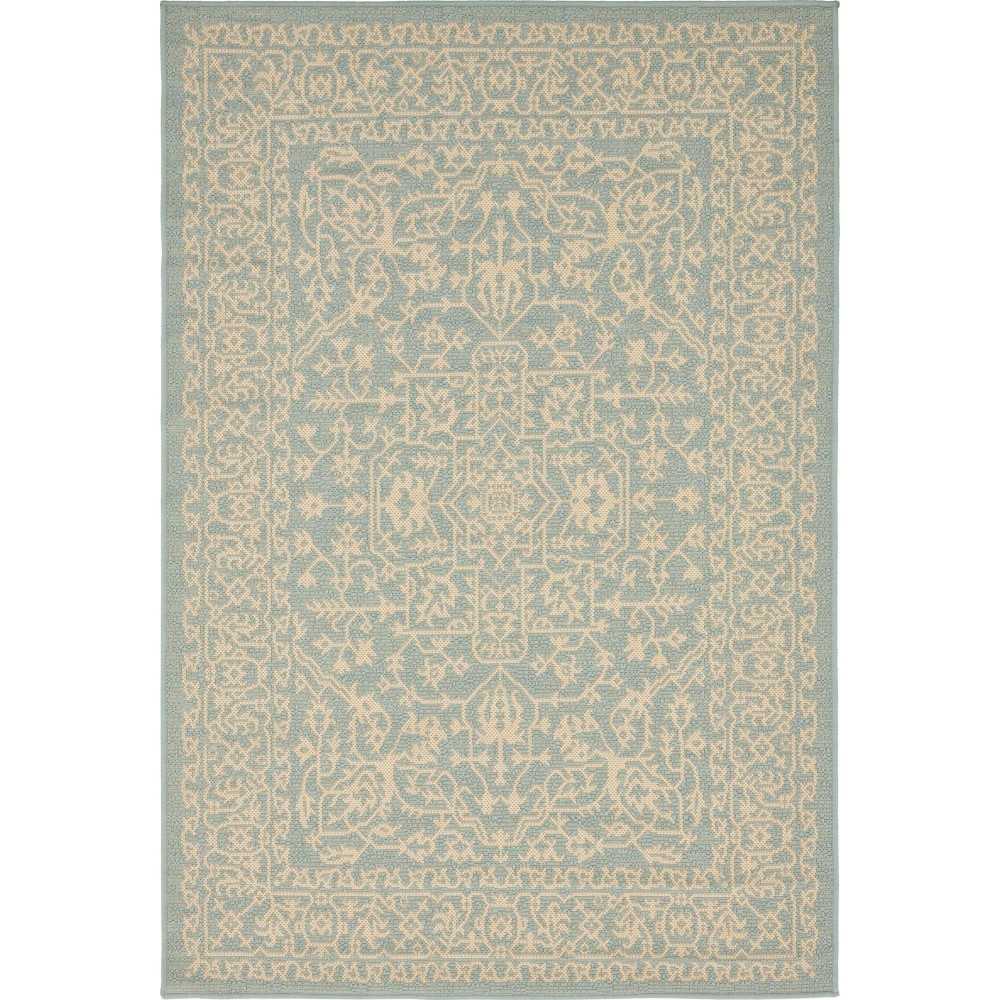 Rug Unique Loom Outdoor Botanical Light Blue Rectangular 4' 0 x 6' 0