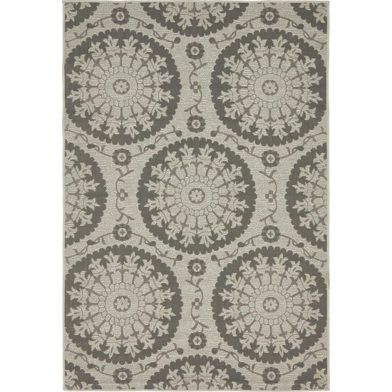 Rug Unique Loom Outdoor Botanical Gray Rectangular 4' 0 x 6' 0