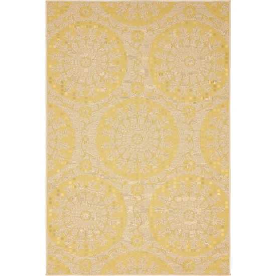 Rug Unique Loom Outdoor Botanical Yellow Rectangular 4' 0 x 6' 0