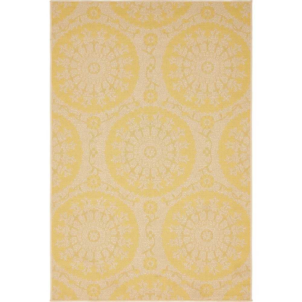 Rug Unique Loom Outdoor Botanical Yellow Rectangular 4' 0 x 6' 0