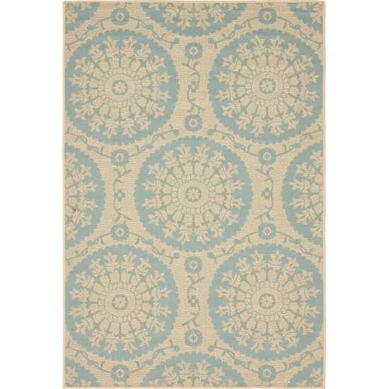 Rug Unique Loom Outdoor Botanical Light Blue Rectangular 4' 0 x 6' 0