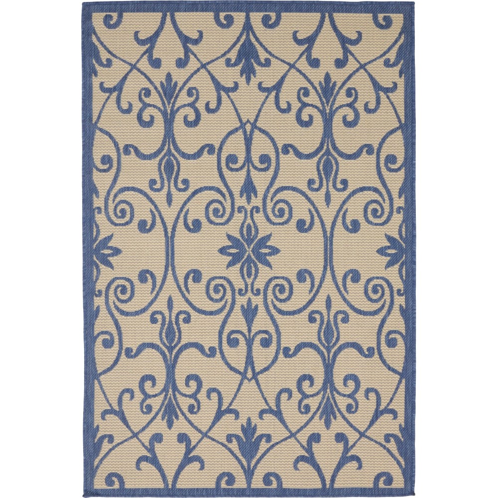 Rug Unique Loom Outdoor Botanical Blue Rectangular 4' 0 x 6' 0