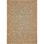 Rug Unique Loom Outdoor Botanical Light Brown Rectangular 4' 0 x 6' 0