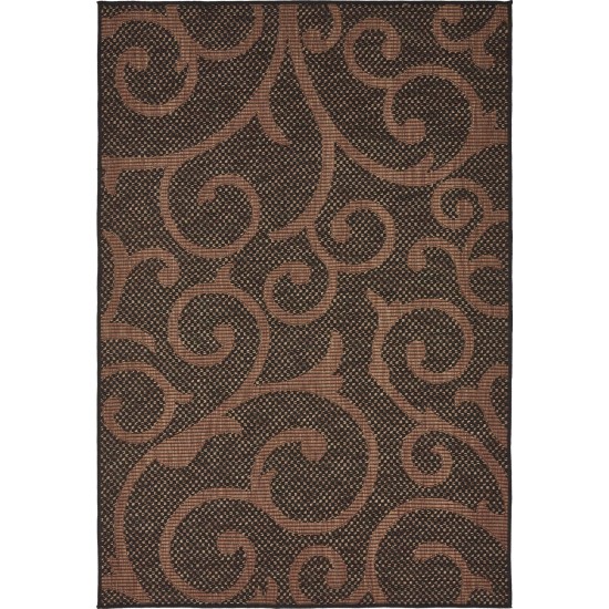 Rug Unique Loom Outdoor Botanical Chocolate Brown Rectangular 4' 0 x 6' 0