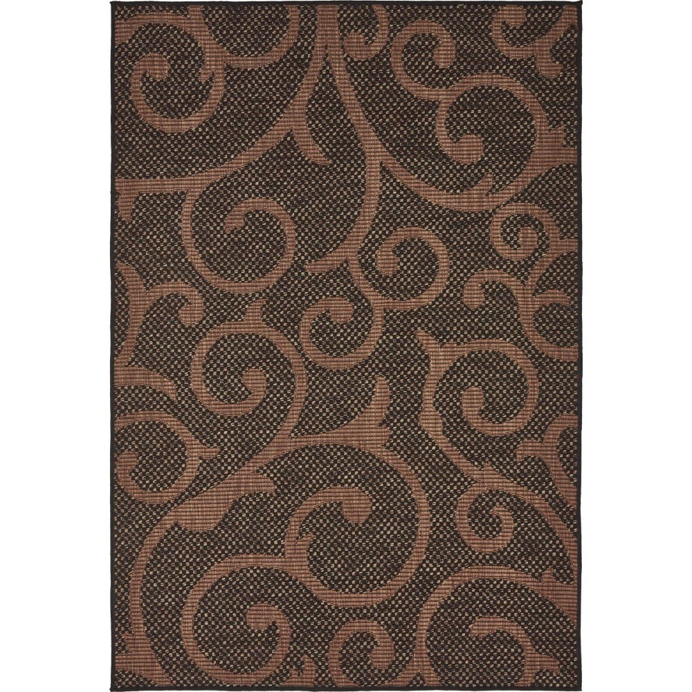 Rug Unique Loom Outdoor Botanical Chocolate Brown Rectangular 4' 0 x 6' 0