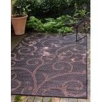 Rug Unique Loom Outdoor Botanical Chocolate Brown Rectangular 4' 0 x 6' 0