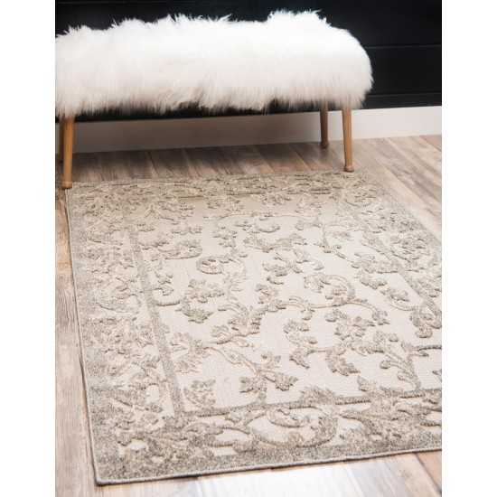 Rug Unique Loom Outdoor Botanical Beige/Light Gray Rectangular 4' 0 x 6' 0