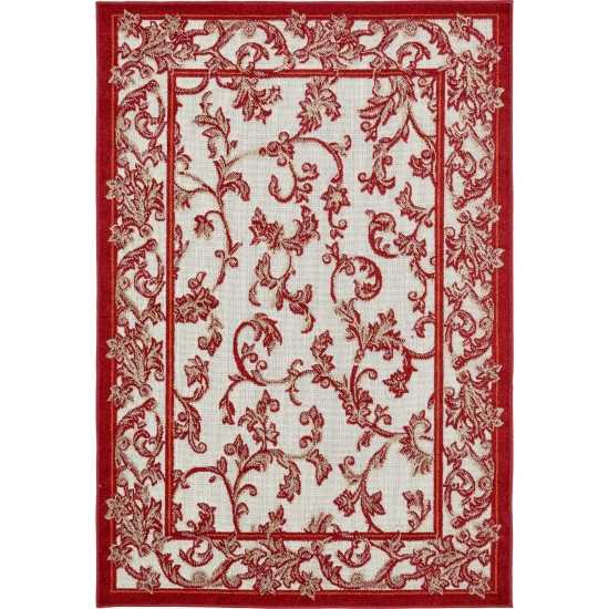 Rug Unique Loom Outdoor Botanical Beige/Burgundy Rectangular 4' 0 x 6' 0