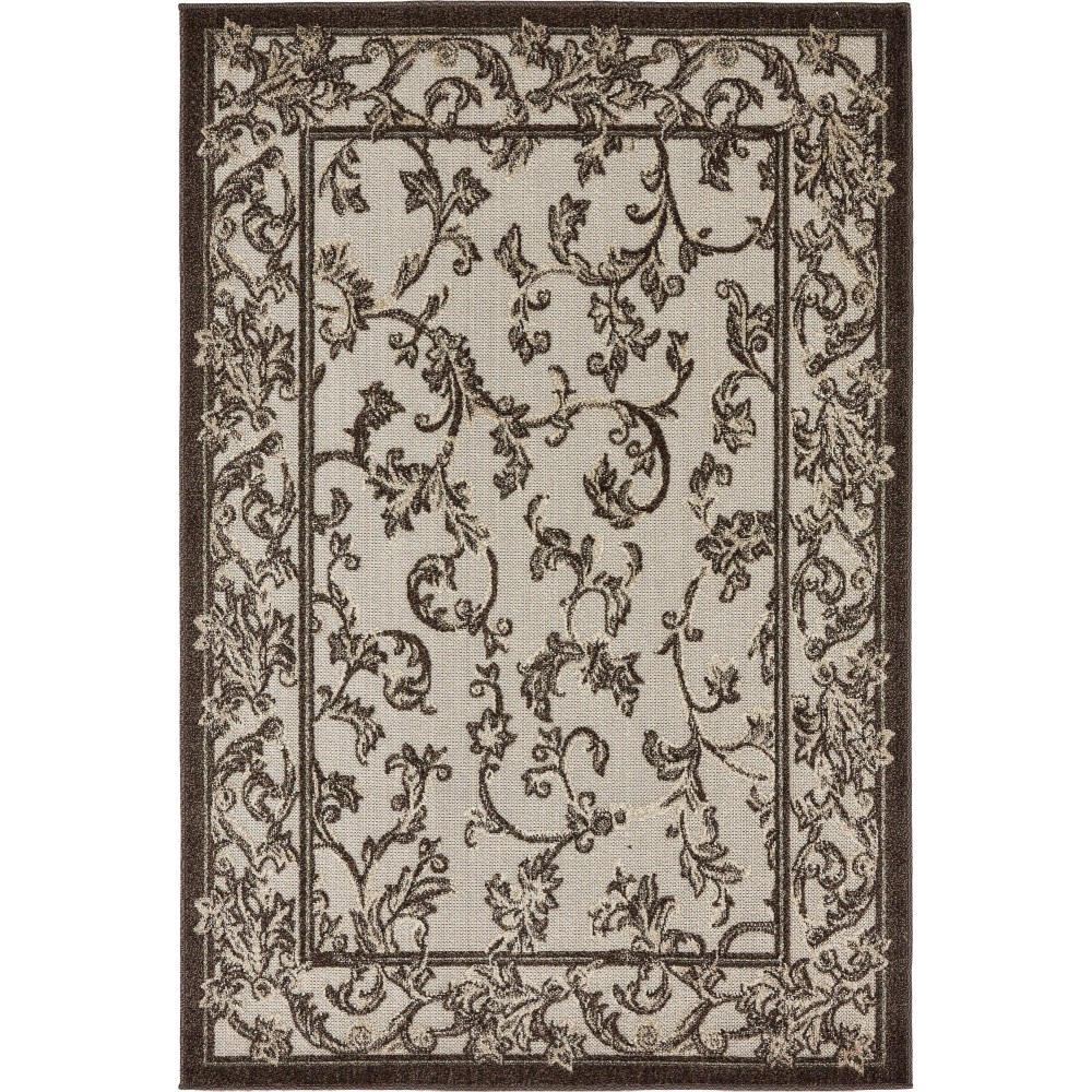 Rug Unique Loom Outdoor Botanical Beige/Dark Brown Rectangular 4' 0 x 6' 0