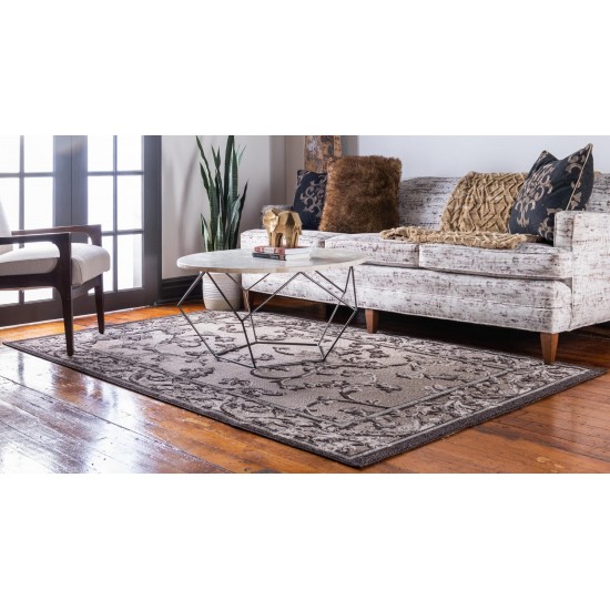 Rug Unique Loom Outdoor Botanical Beige/Dark Brown Rectangular 4' 0 x 6' 0