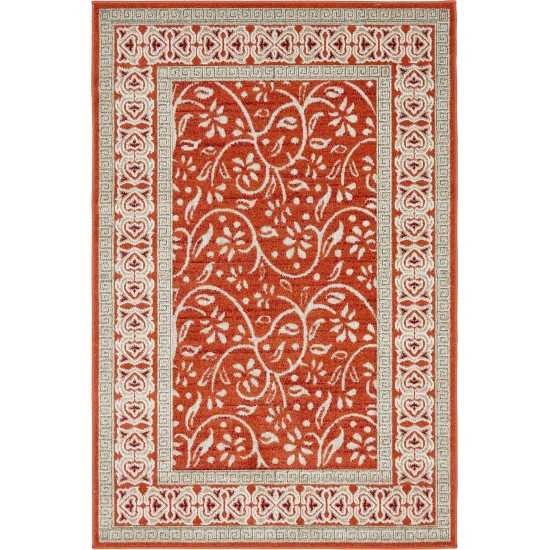 Rug Unique Loom Outdoor Botanical Rust Red Rectangular 4' 0 x 6' 0