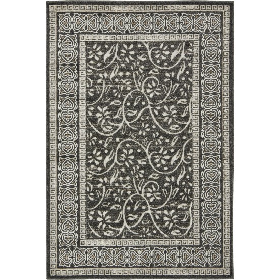 Rug Unique Loom Outdoor Botanical Black Rectangular 4' 0 x 6' 0