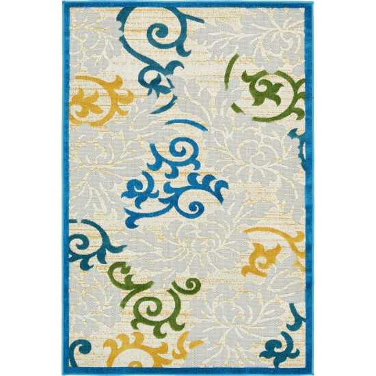 Rug Unique Loom Outdoor Botanical Blue Rectangular 4' 0 x 6' 0