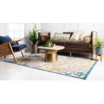 Rug Unique Loom Outdoor Botanical Blue Rectangular 4' 0 x 6' 0