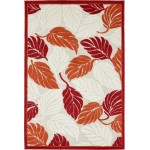 Rug Unique Loom Outdoor Botanical Beige/Burgundy Rectangular 4' 0 x 6' 0