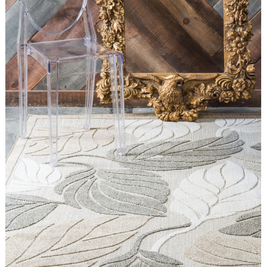 Rug Unique Loom Outdoor Botanical Beige/Gray Rectangular 4' 0 x 6' 0
