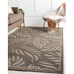 Rug Unique Loom Outdoor Botanical Gray Rectangular 4' 0 x 6' 0