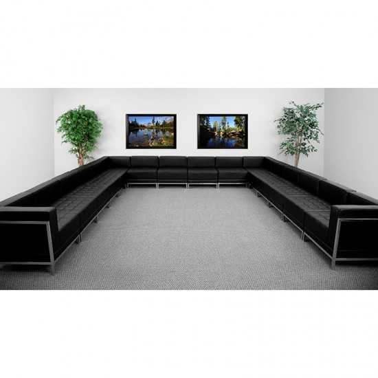 Black LeatherSoft U-Shape Sectional Configuration, 16 Pieces