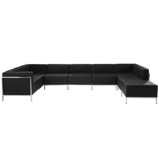 Black LeatherSoft U-Shape Sectional Configuration, 7 Pieces