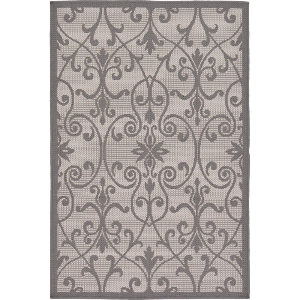 Rug Unique Loom Outdoor Botanical Gray Rectangular 3' 3 x 5' 0