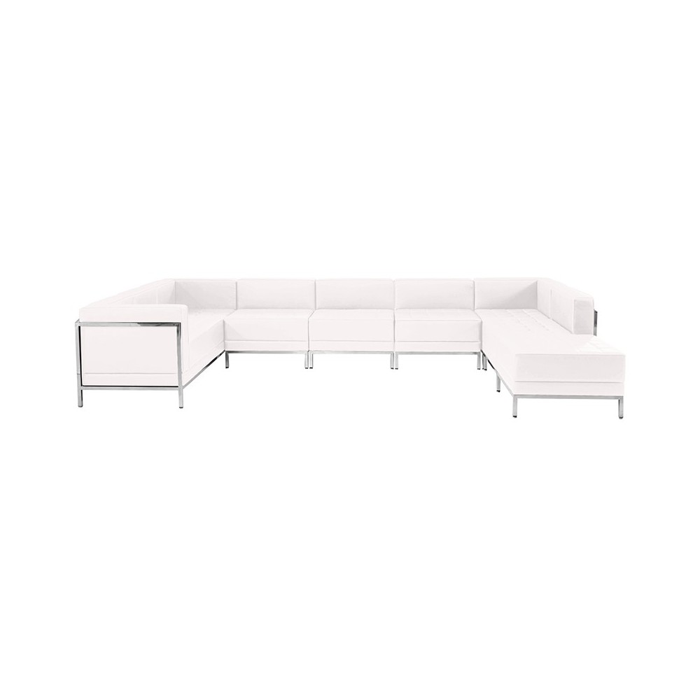 Melrose White LeatherSoft U-Shape Sectional Configuration, 7 Pieces