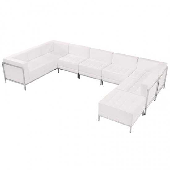 Melrose White LeatherSoft U-Shape Sectional Configuration, 7 Pieces