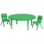 45'' Round Green Plastic Height Adjustable Activity Table Set with 2 Chairs