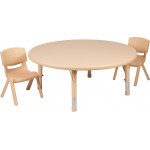 45" Round Natural Plastic Height Adjustable Activity Table Set with 2 Chairs