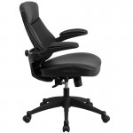 Mid-Back Black LeatherSoft Executive Swivel Ergonomic Office Chair with Back Angle Adjustment and Flip-Up Arms