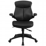 Mid-Back Black LeatherSoft Executive Swivel Ergonomic Office Chair with Back Angle Adjustment and Flip-Up Arms