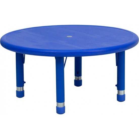 33'' Round Blue Plastic Height Adjustable Activity Table