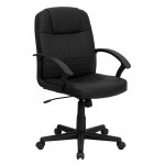 Mid-Back Black Leather Executive Swivel Office Chair with Rounded Back and Arms