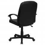 Mid-Back Black Leather Executive Swivel Office Chair with Rounded Back and Arms