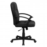 Mid-Back Black Leather Executive Swivel Office Chair with Rounded Back and Arms