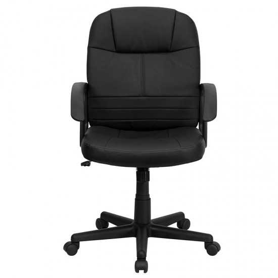 Mid-Back Black Leather Executive Swivel Office Chair with Rounded Back and Arms