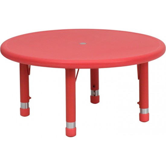 33'' Round Red Plastic Height Adjustable Activity Table