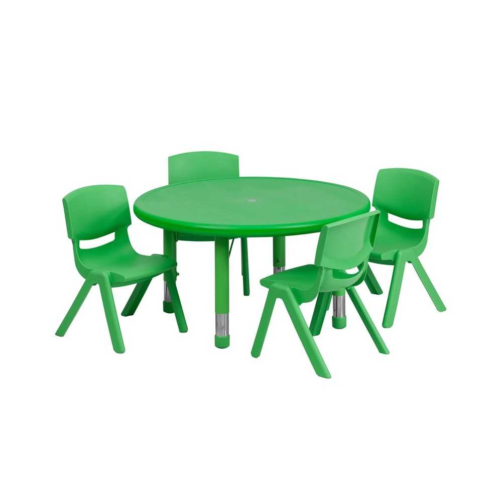 33'' Round Green Plastic Height Adjustable Activity Table Set with 4 Chairs