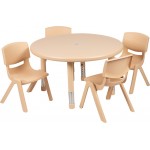 33" Round Natural Plastic Height Adjustable Activity Table Set with 4 Chairs