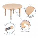 33" Round Natural Plastic Height Adjustable Activity Table Set with 4 Chairs