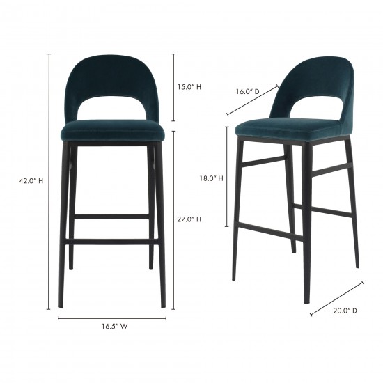 ROGER BARSTOOL TEAL VELVET